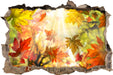 Fliegende bunte Herbstblätter  3D Wandtattoo Wanddurchbruch