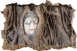 Buddha Kopf im Baum  3D Wandtattoo Wanddurchbruch