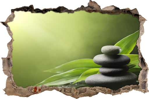 Zen Steine mit Blättern  3D Wandtattoo Wanddurchbruch