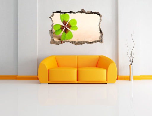 Glücks Kleeblatt mit 4 Blättern 3D Wandtattoo Wanddurchbruch Wand