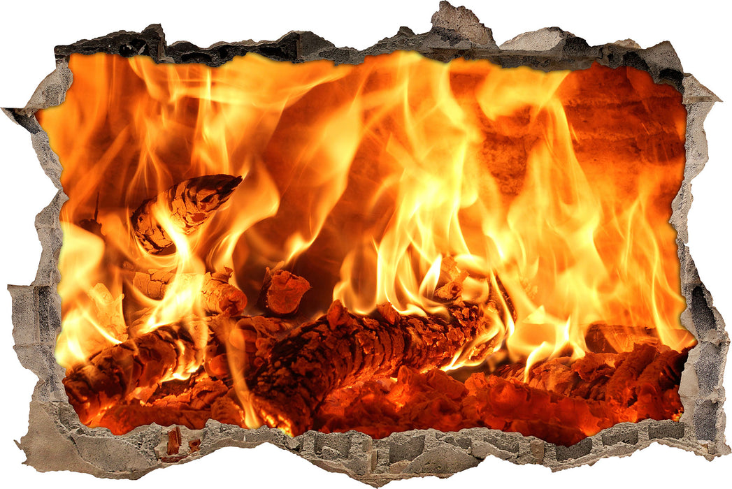Pixxprint Gemütliches Holz im Feuer, 3D Wandtattoo