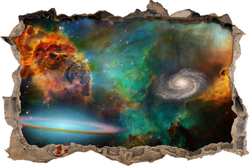 Galaxie mit Sternennebel  3D Wandtattoo Wanddurchbruch