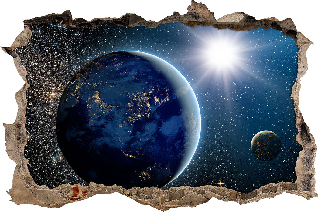 Pixxprint Erde im Welraum, 3D Wandtattoo