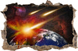 Erde mit Kometeneinschlag  3D Wandtattoo Wanddurchbruch