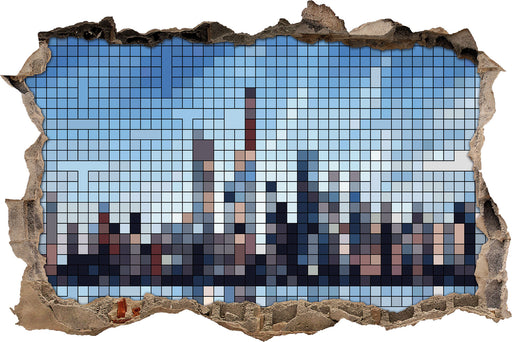 New York Pixel Skyline  3D Wandtattoo Wanddurchbruch