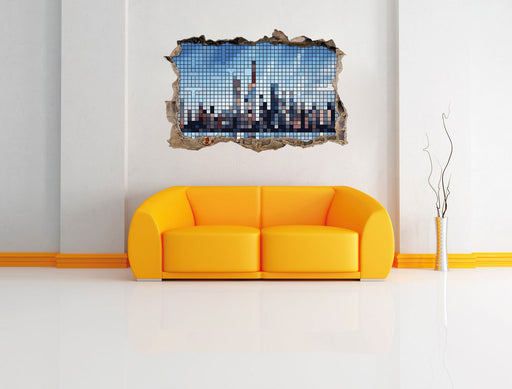 New York Pixel Skyline 3D Wandtattoo Wanddurchbruch Wand