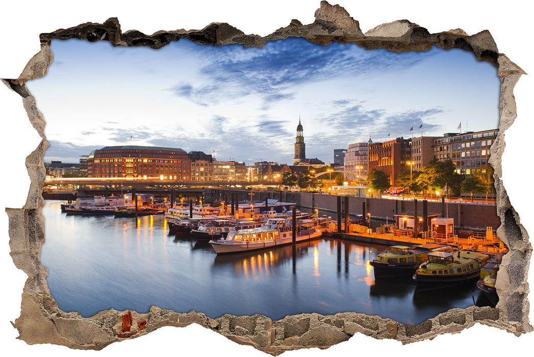 Pixxprint Hamburger Hafen am Abend, 3D Wandtattoo