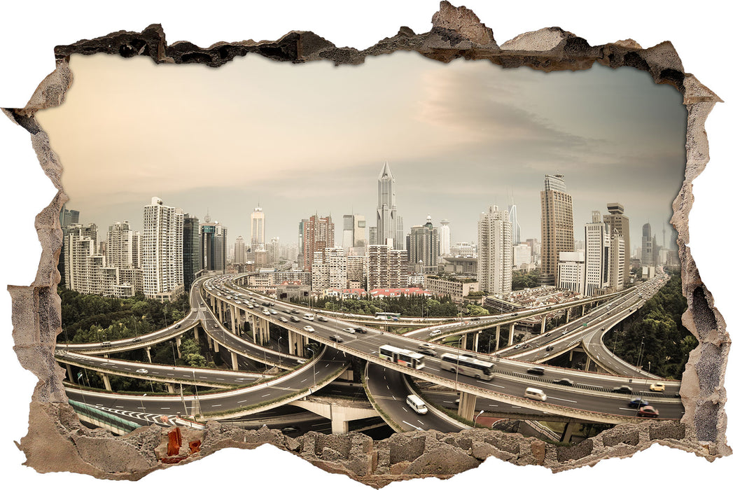 Pixxprint Beeindruckende Shanghai Autobahn, 3D Wandtattoo