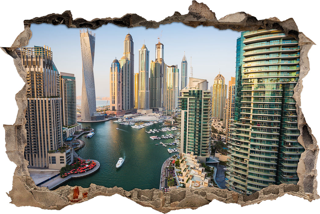 Dubai Metropole  3D Wandtattoo Wanddurchbruch