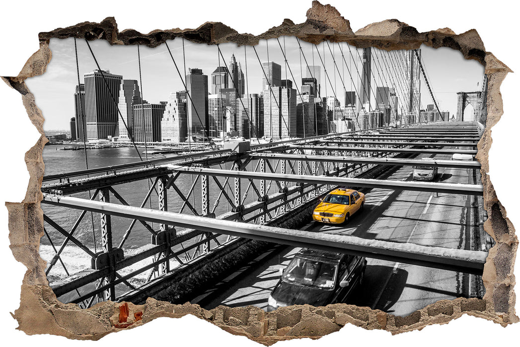 Pixxprint Gelbes Taxi in New York auf Brücke, 3D Wandtattoo