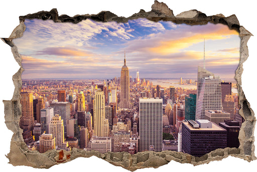 Skyline New York Sonnenuntergang  3D Wandtattoo Wanddurchbruch
