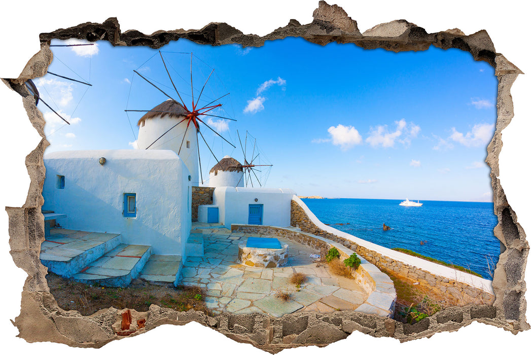 Pixxprint Windmühlen im Mittelmeer, 3D Wandtattoo
