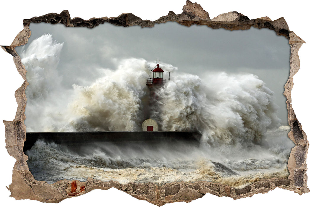 Pixxprint Leuchtturm im Sturm, 3D Wandtattoo