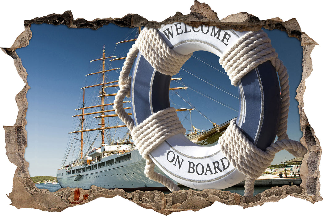 Pixxprint Rettungsring vor Schiff, 3D Wandtattoo