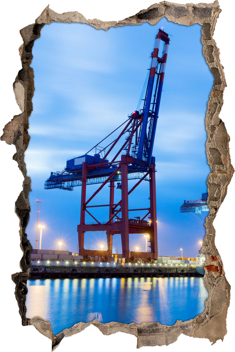 Pixxprint Containerkran im Hafen, 3D Wandtattoo