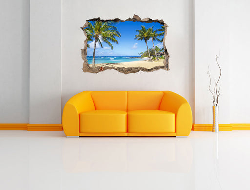 Wunderschöner Strand mit Palmen 3D Wandtattoo Wanddurchbruch Wand