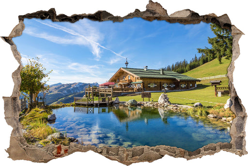 Schönes Haus in den Alpen 3D Wandtattoo Wanddurchbruch