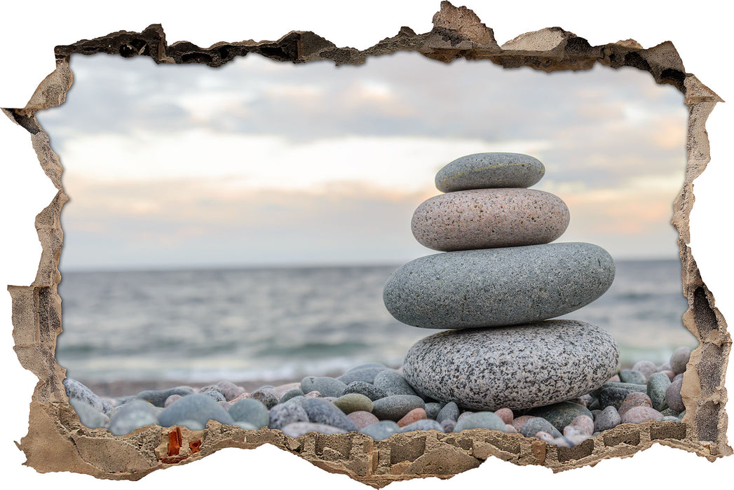 Pixxprint Steinturm am Strand, 3D Wandtattoo