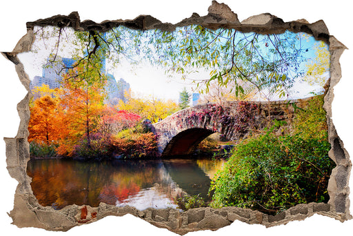 Brücke im Central Park  3D Wandtattoo Wanddurchbruch