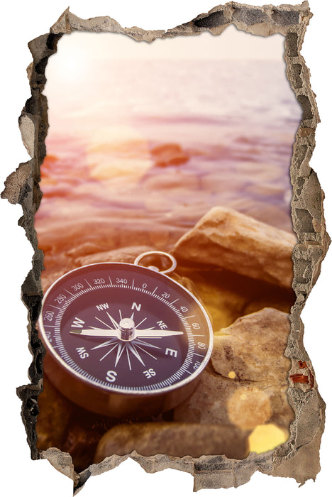 Pixxprint Kompass auf Steinen Heimat, 3D Wandtattoo