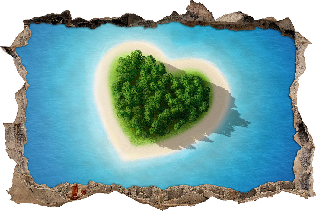 Herzförmige Insel  3D Wandtattoo Wanddurchbruch