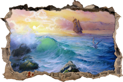 Sturm überm Meer Kunst  3D Wandtattoo Wanddurchbruch