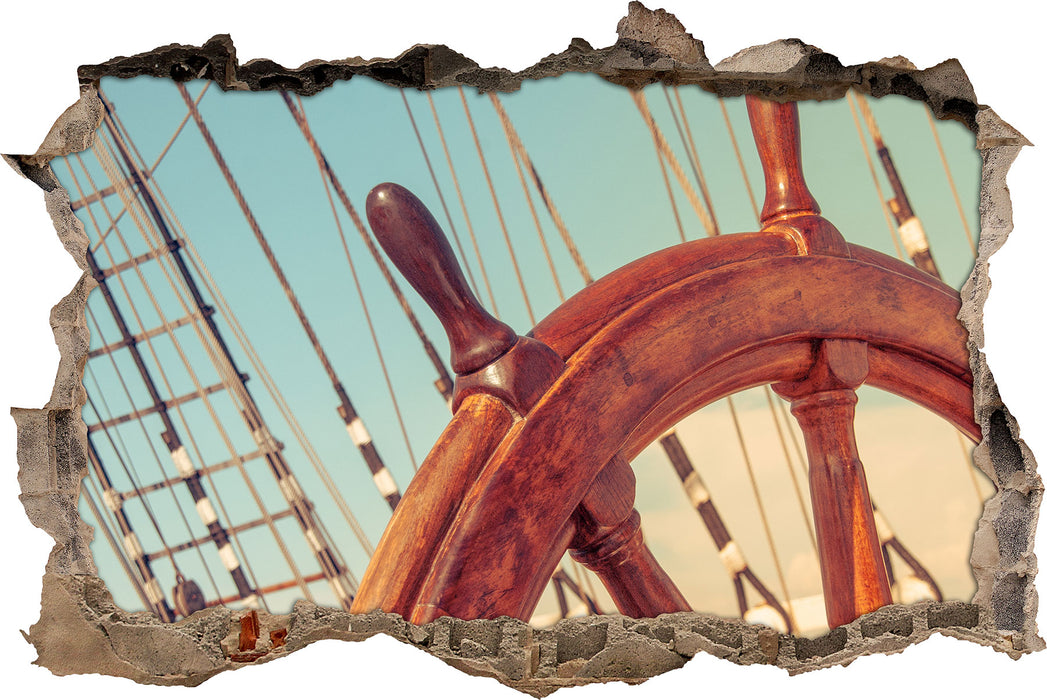 Pixxprint Steuerrad auf dem Schiff, 3D Wandtattoo
