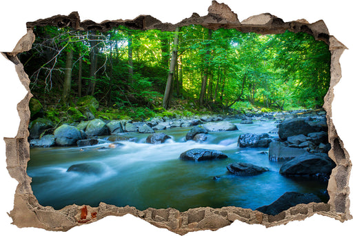 Fluss mit Steinen  3D Wandtattoo Wanddurchbruch