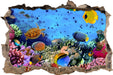 Fische über Korallenriff 3D Wandtattoo Wanddurchbruch