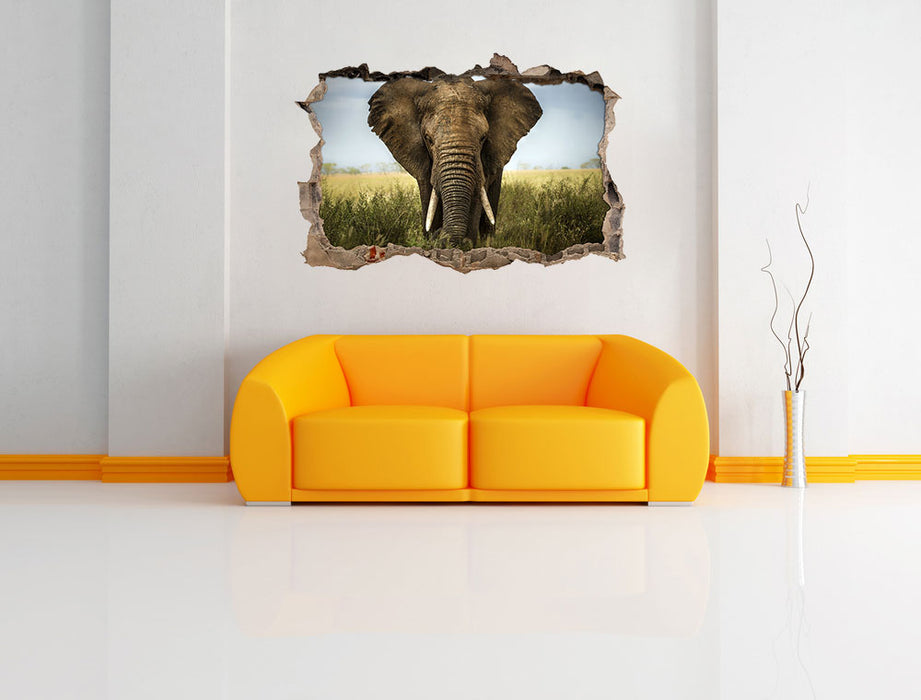 Imposanter Elefant 3D Wandtattoo Wanddurchbruch Wand