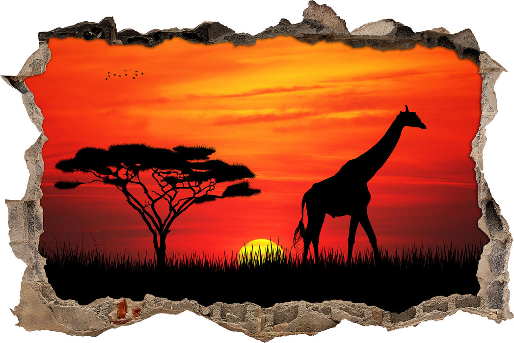 Pixxprint Giraffe im Sonnenuntergang, 3D Wandtattoo