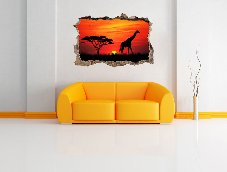 Giraffe im Sonnenuntergang 3D Wandtattoo Wanddurchbruch Wand