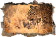 Jagender Leopard  3D Wandtattoo Wanddurchbruch