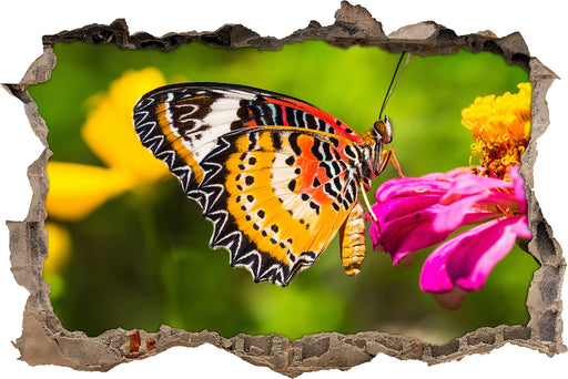 Schmetterling auf Blüte  3D Wandtattoo Wanddurchbruch