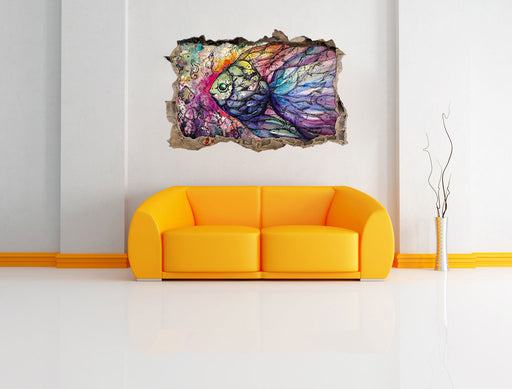 Bunte Fische Kunst 3D Wandtattoo Wanddurchbruch Wand