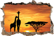 Giraffen im Sonnenuntergang  3D Wandtattoo Wanddurchbruch