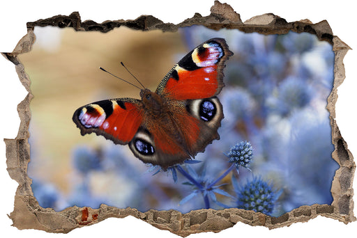 Schöner Schmetterling Pfauenauge  3D Wandtattoo Wanddurchbruch