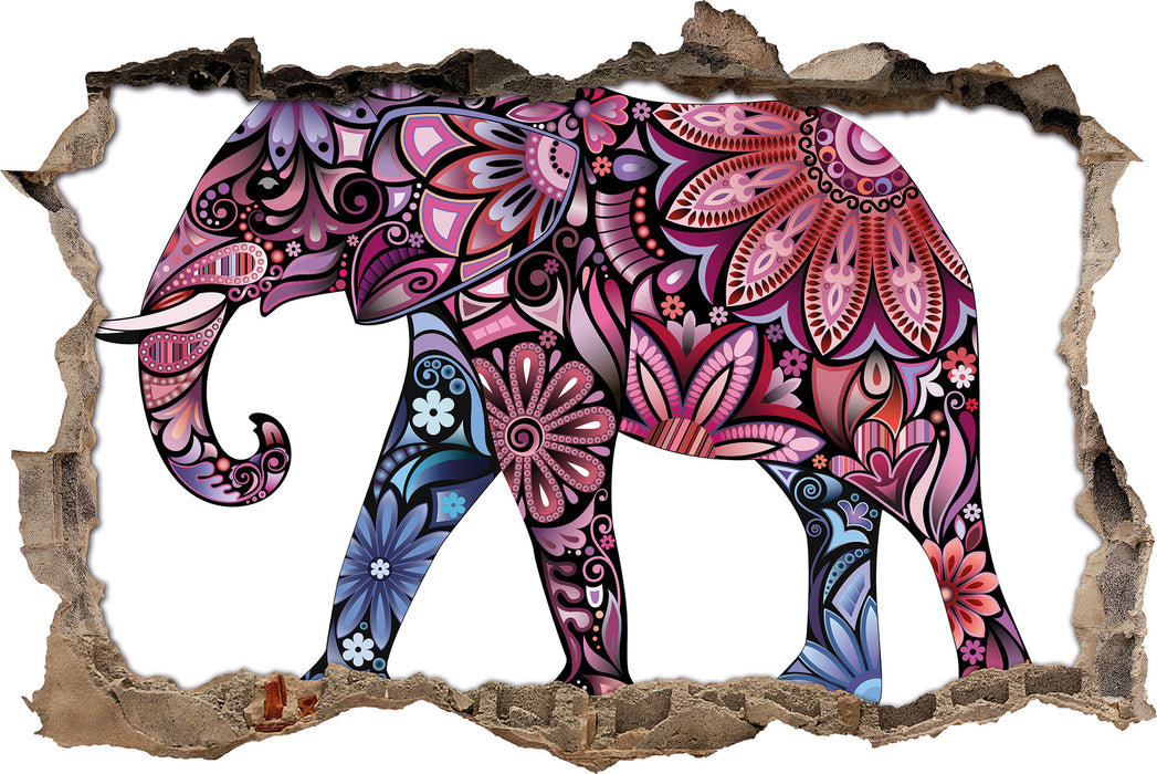 Pixxprint Elefant mit Ornamenten, 3D Wandtattoo