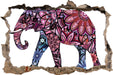 Elefant mit Ornamenten  3D Wandtattoo Wanddurchbruch