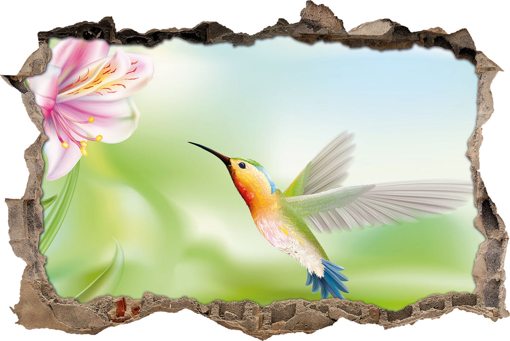 Pixxprint Wunderschöner Kolibri mit Blüte, 3D Wandtattoo