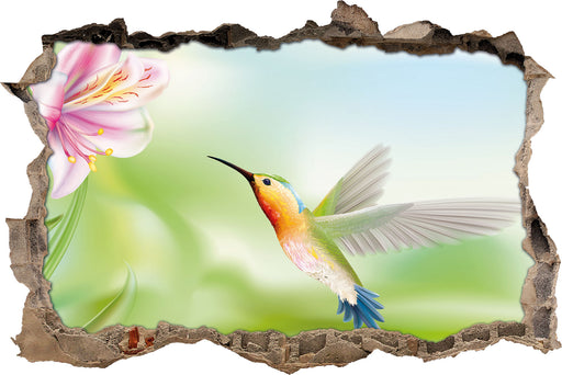 Wunderschöner Kolibri mit Blüte  3D Wandtattoo Wanddurchbruch