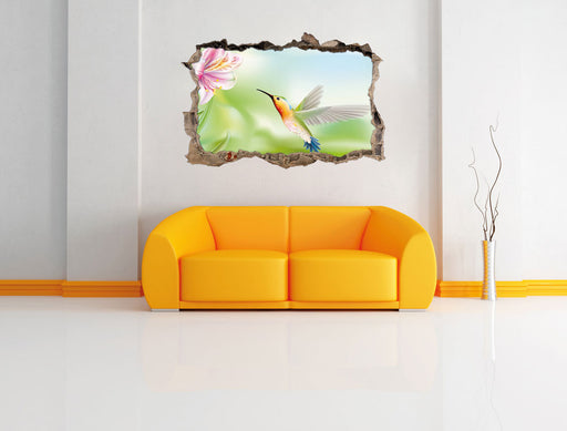 Wunderschöner Kolibri mit Blüte 3D Wandtattoo Wanddurchbruch Wand