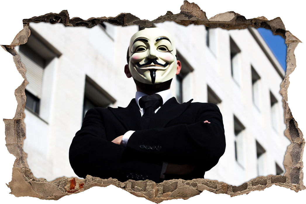 Anonymus Maske  3D Wandtattoo Wanddurchbruch