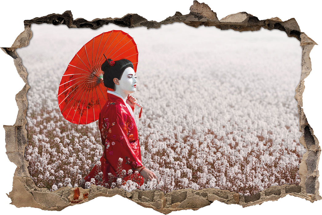Pixxprint Geisha auf dem Feld, 3D Wandtattoo