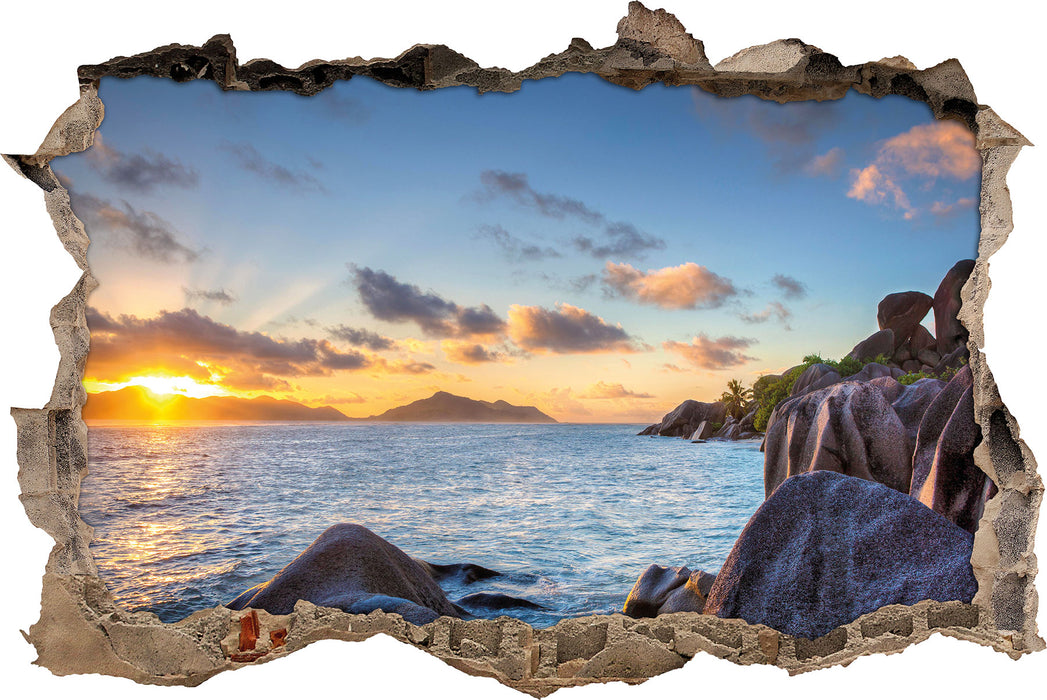 Pixxprint Sonnenuntergang Seychellen, 3D Wandtattoo