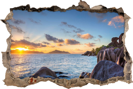 Sonnenuntergang Seychellen  3D Wandtattoo Wanddurchbruch