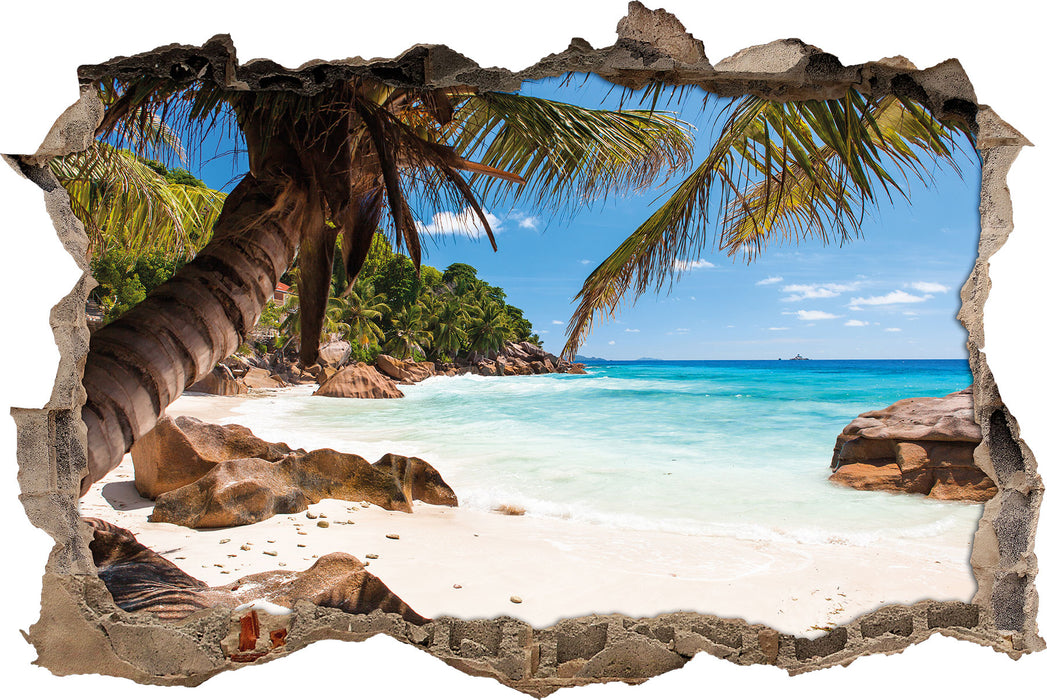 Pixxprint Palmenstrand Seychellen, 3D Wandtattoo