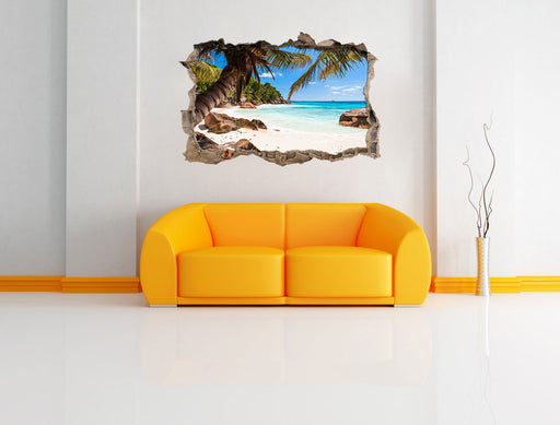 Palmenstrand Seychellen 3D Wandtattoo Wanddurchbruch Wand