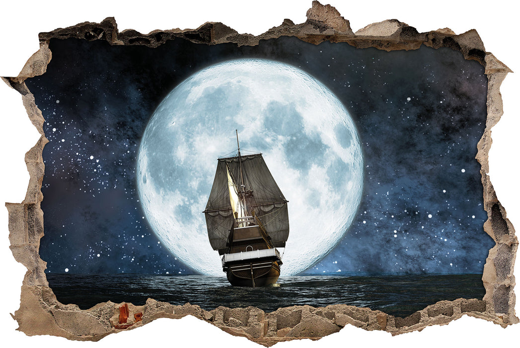 Pixxprint Segelschiff bei Vollmond, 3D Wandtattoo