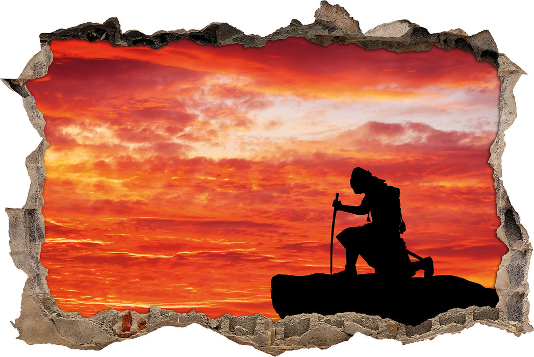 Pixxprint Samurai auf der Spitze des Berges, 3D Wandtattoo